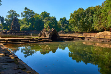 The lake near Neak Pean Temple on the artificial island. at Angkor Wat complex, Angkor Wat...