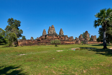 Fototapeta na wymiar Pre Rup Khmer temple at Angkor Thom is popular tourist attraction, Angkor Wat Archaeological Park in Siem Reap, Cambodia UNESCO World Heritage Site