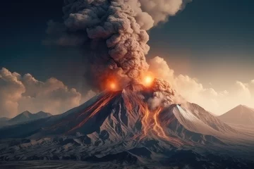 Fotobehang exploding volcano at night created with Generative AI technology © Robert Herhold