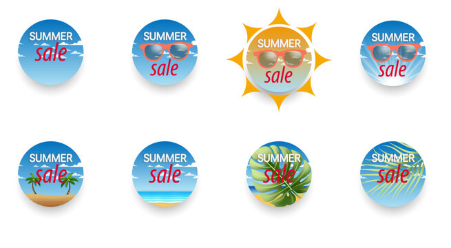summer sale icon set on the white background