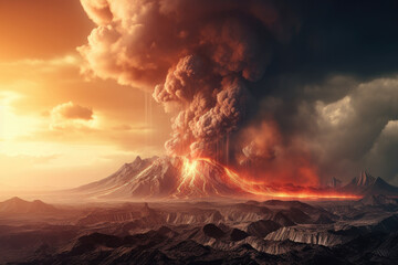 Fototapeta premium exploding volcano at night created with Generative AI technology