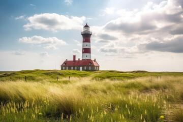 Fototapeta na wymiar lighthouse on the coast created with Generative AI technology