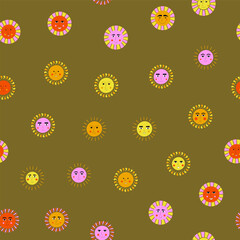 Smiling sun, abstract personage, mascot design, funny face, cute icon.