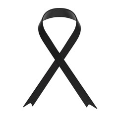 3D Black mourning ribbon isolated on white background