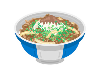 丼に入った、おろしポン酢牛丼のイラスト