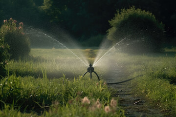 sprinkler in the garden created with Generative AI technology
