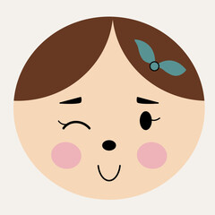 Feminine look, abstract personage, mascot design, funny face, cute icon.