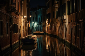 Obraz na płótnie Canvas venice canal grande at night created with Generative AI technology