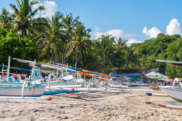 jokong traditional fishing boat at balinese beach, indonesia