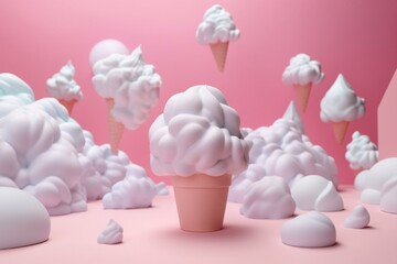 Cloud ice cream on pastel pink background. Generative AI