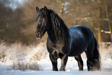 Fototapeta na wymiar horse in snow created with Generative AI technology