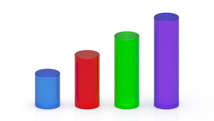 3D colorful cylindrical bar chart isolated white background -3d illustration