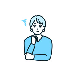 顎に手を置く女性。困っている表情。何か考え込んでいるビジネスパーソンのイラスト。