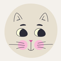 Funny cat face, abstract personage, mascot design, funny face, cute icon.