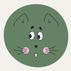 Funny cat face, abstract personage, mascot design, funny face, cute icon.