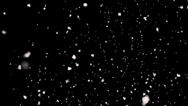 Top view Snow season land on the ground tea tea black background.