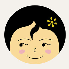 Feminine look, abstract personage, mascot design, funny face, cute icon.