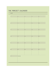 Project calendar planner. Business organizer page. 