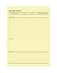 meeting notes planner. Business organizer page. Paper sheet. Realistic vector illustration.