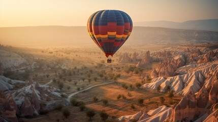 Hot Air Balloon Ride Over Beautiful Cappadocia, Turkey - Generative AI.