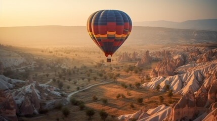 Obraz premium Hot Air Balloon Ride Over Beautiful Cappadocia, Turkey - Generative AI.