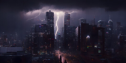 Night City with cloud and storm