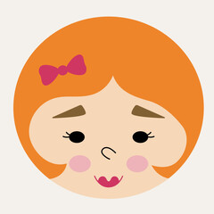 Feminine look, abstract personage, mascot design, funny face, cute icon.