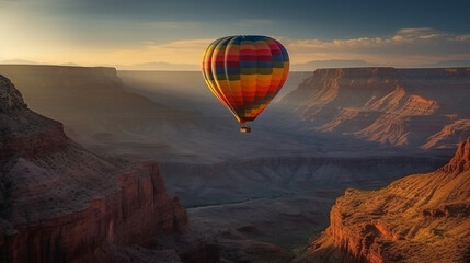 Fototapeta na wymiar Colorful Hot Air Balloon Above The Grand Canyon, Arizona - Generative AI.