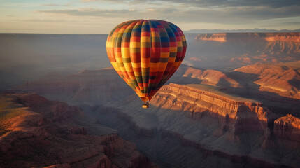 Colorful Hot Air Balloon Above The Grand Canyon, Arizona - Generative AI.