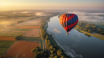 Colorful Hot Air Balloon Above Loire Valley in France - Generative AI.