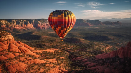 Colorful Hot Air Balloon Above Sedona, Arizona - Generative AI.