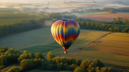 Naklejka premium Colorful Hot Air Balloon On A Beautiful Summer Morning - Generative AI.