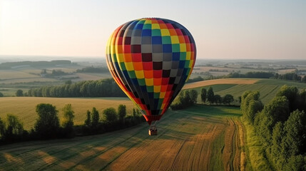 Obraz premium Colorful Hot Air Balloon On A Beautiful Summer Morning - Generative AI.