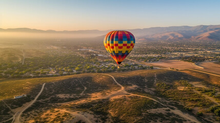 Colorful Hot Air Balloon Ride Above Temecula Valley, California - Generative AI.