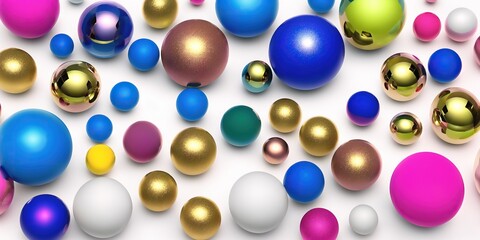 3D render, gold and pink blue balls, round, white background, generative ai, generative, ai