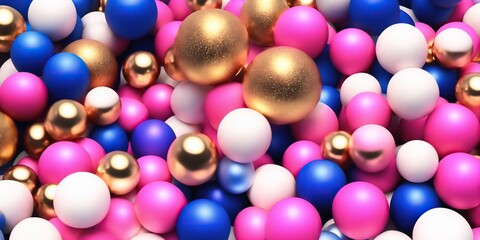 3D render, gold and pink blue balls, round, white background, generative ai, generative, ai