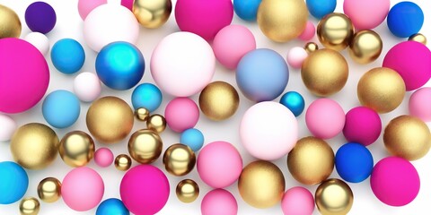 3D render, gold and pink blue balls, round, white background, generative ai, generative, ai