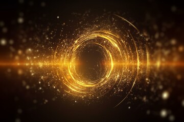 Abstract yellow gold energy lines and cyclic circles with magic bokeh from particles, abstract background. Generative AI