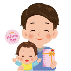 プレゼントを持った赤ちゃんと男性2