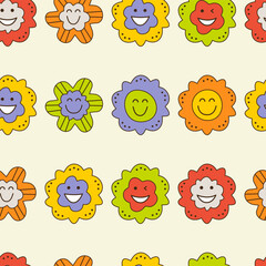 Smiling flower, abstract personage, mascot design, funny face, cute icon