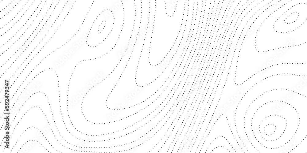 Fototapete Dotted wavy lines background. Abstract wave stripes texture. Warped and curved dashed lines wallpaper. Vector minimalistic map design template