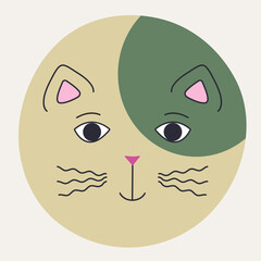 Funny cat face, abstract personage, mascot design, funny face, cute icon.