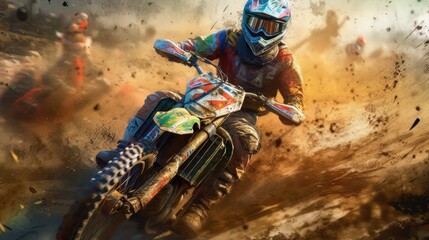 Motocross racing. Summertime. Generative AI