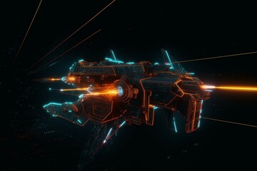 Fototapeta na wymiar laser gun attacks from spaceships Image of a space fighter. Generative AI