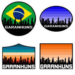 Garanhuns Skyline Silhouette Brazil Flag Travel Souvenir Sticker Sunset Background Vector Illustration SVG EPS AI