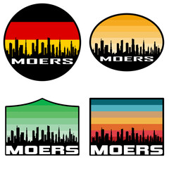 Moers Skyline Silhouette Germany Flag Travel Souvenir Sticker Sunset Background Vector Illustration SVG EPS AI © MARWA BELAL