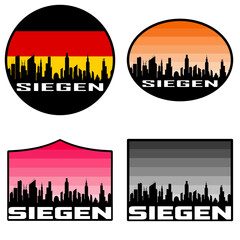 Siegen Skyline Silhouette Germany Flag Travel Souvenir Sticker Sunset Background Vector Illustration SVG EPS AI