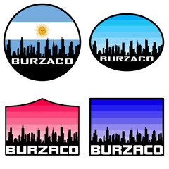 Burzaco Skyline Silhouette Argentina Flag Travel Souvenir Sticker Sunset Background Vector Illustration SVG EPS AI