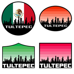 Tultepec Skyline Silhouette Mexico Flag Travel Souvenir Sticker Sunset Background Vector Illustration SVG EPS AI