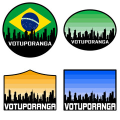 Votuporanga Skyline Silhouette Brazil Flag Travel Souvenir Sticker Sunset Background Vector Illustration SVG EPS AI